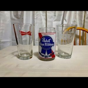 3 Beer pint glasses. 2-Budweiser 1-PBR